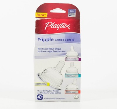 Playtex Nipple Variety Pack 3m+ MEDIUM Flow Distinct Silicone Nipples BPA FREE