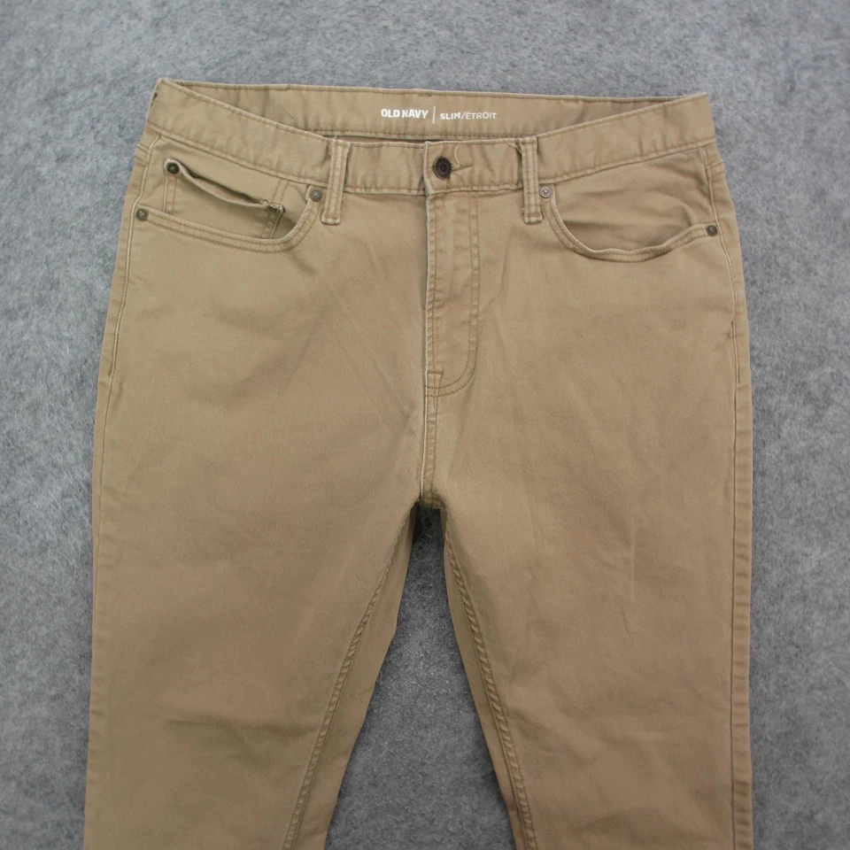 Мужские джинсы Old Navy 36x30 хаки узкие эластичные саржевые повседневные брюки Chino с 5 карманами - Изображение 2 из 4