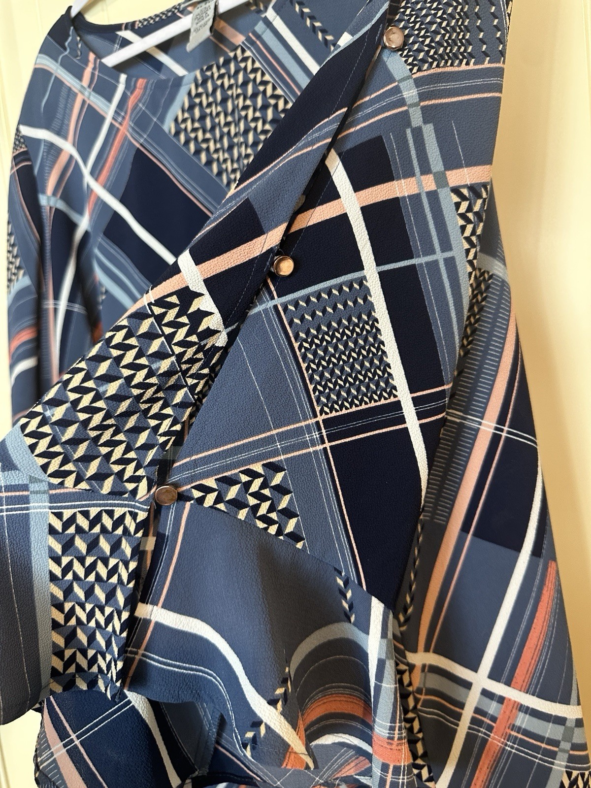 Catherines blue patchwork pattern tunic Blouse 2X… - image 4