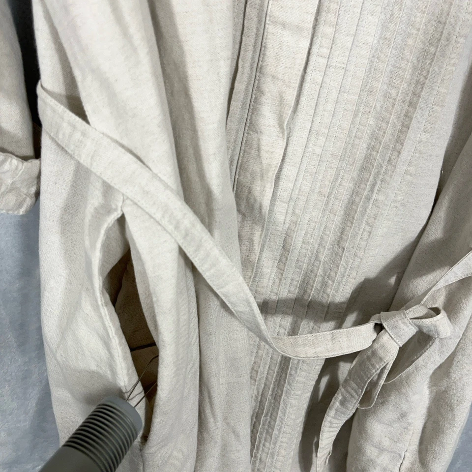 Lands End Shirt Midi Dress Womens 20W Cream Button Up Belted Collar Linen Blend - Image 3 of 4