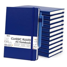 12 Pack Notebooks Journals Bulk with 12 Black Pens,  A5 Hardcover 12 Pack navy