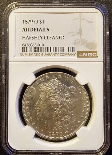1879-O US Morgan Silver $1 Dollar - NGC Genuine AU Details - Harshly Cleaned