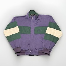 Vintage 80s Christian Dior Color Block Full Zip Sweater Jacket XL Purple Green