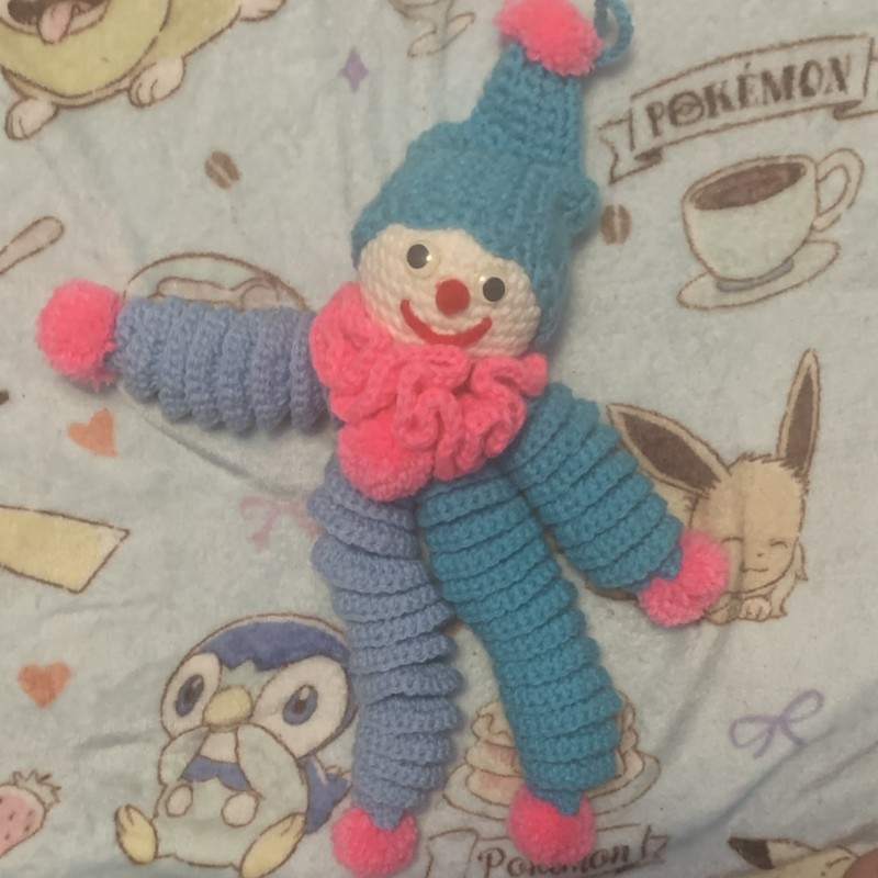 Blue Clown Crocheted Plush Handmade