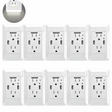 4.2A USB Wall Duplex Receptacle Outlet LED Night Light Tamper Resistant ETL 10PK