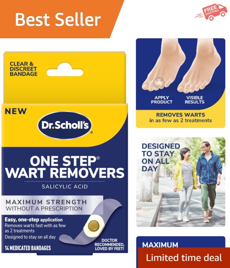 Dr. Scholl's 14ct Wart Remover – Maximum Strength, Clear Bandage for Easy Use