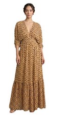 Fashion Nova Geometric Maxi Dress Yellow Black V-Neck 3/4 Sleeve Size L