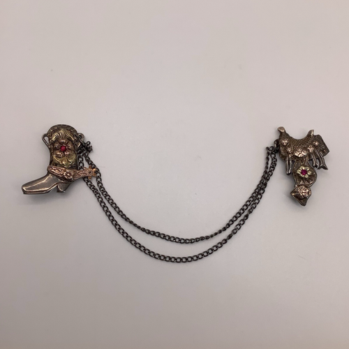 Vintage 1940er Sterling 10k 18k Rubin Cowboy Western Doppel Brosche Anstecknadel Set