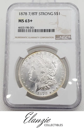 1878 Morgan Silver Dollar 7-8 TF Strong NGC MS63+