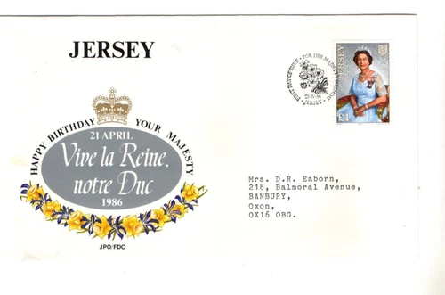 1986 JERSEY - £1 QUEEN'S BIRTHDAY FDC FROM COLLECTION N43