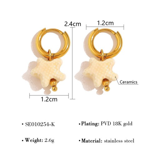 Lindos pendientes de aro colgantes de estrellas de mar color caramelo para mujer Huggie de acero inoxidable - Imagen 18 de 33