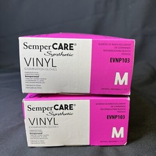 (2) Boxes •SemperCare Vinyl Exam Glove • Powder Free • MEDIUM • 100/Box