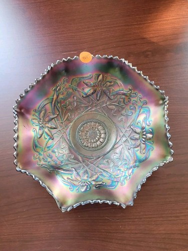 Nice Purple Northwood Carnival Glass Wishbone Pattern Bowl Collar Base - Picture 16 of 16