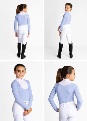 Maximilian Youth Girls Sienna Long Sleeve Horse Equestrian Show Shirt Blue 2XS - Picture 4 of 4