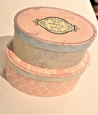 Decorative Nesting Boxes With Lid Set Pink Parisian Themed Oval