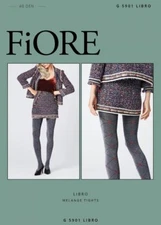 FIORE LIBRO MELANGE W/ RED PATTERN HEAVY WINTER TIGHTS PANTYHOSE 3 SIZES