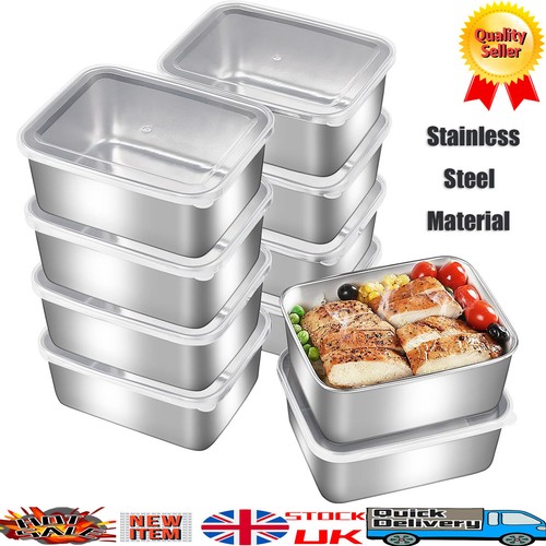 6pcs Food Storage Box Container Multipurpose Stainless Steel Box with Lid UK - Picture 2 of 13