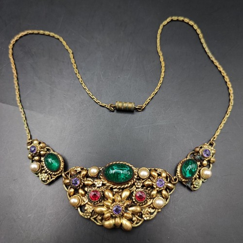 Antiguo collar checo estilo austrohúngaro vidrio esmeralda collar de Siebenbürgen - Imagen 2 de 11