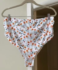 Artsy Swim Bikini Bottoms Brief Orange Floral Bohemian Gypsy Sissy Women's XL