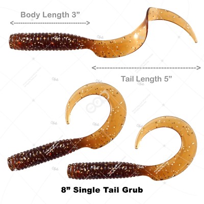 3pcs 8'' (w/ tail extended) Curly Tail Perch Grub Fishing soft lures - Root Beer