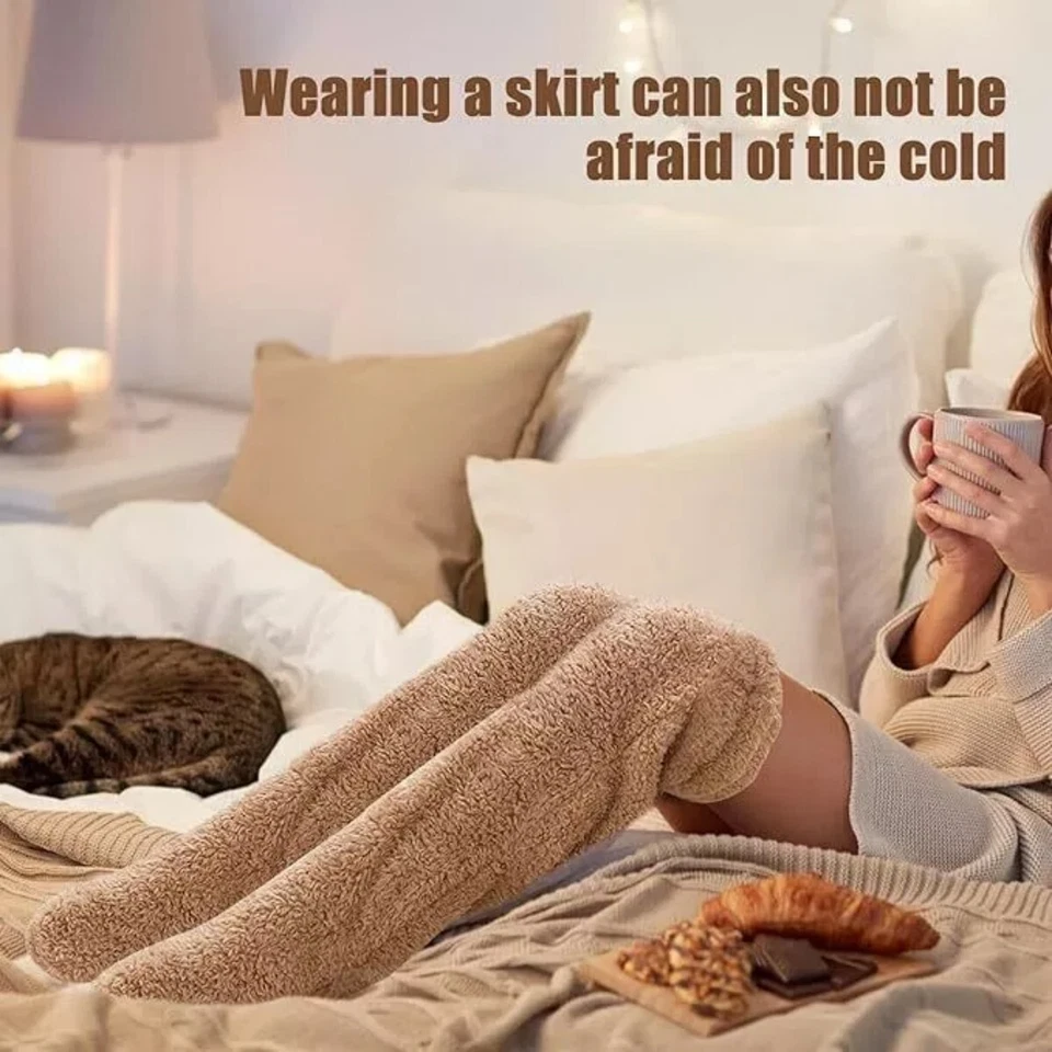 Legs Socks Over Knee High Fuzzy Plush Slipper Stockings Furry Long Leg Warmers - Image 3 of 4