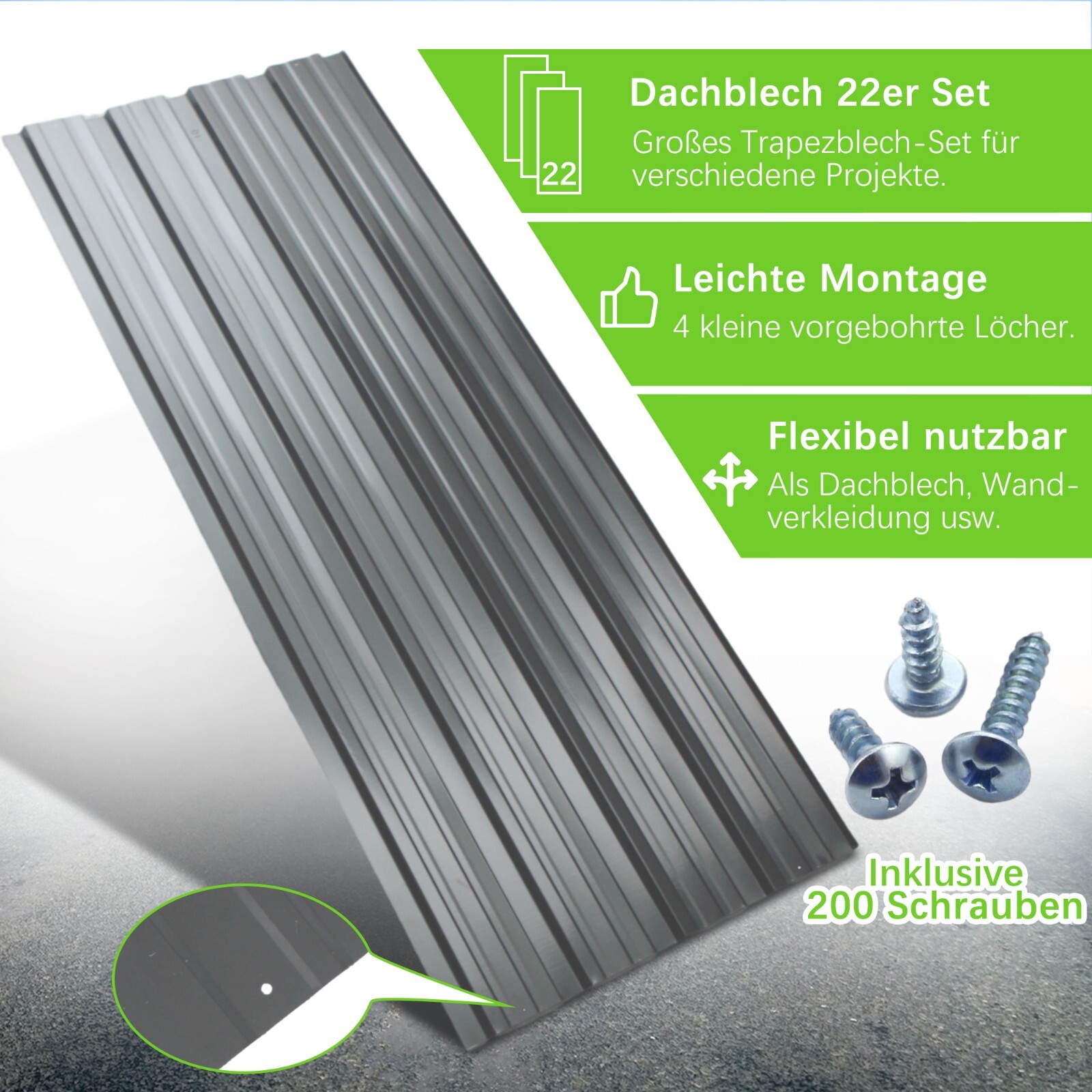 15x Dach Dacheindeckung Profilblech Bleche Trapezblech Metall Dachblech Stahlblech Wandblech Fassade Platten Set Farbwahl P549087604