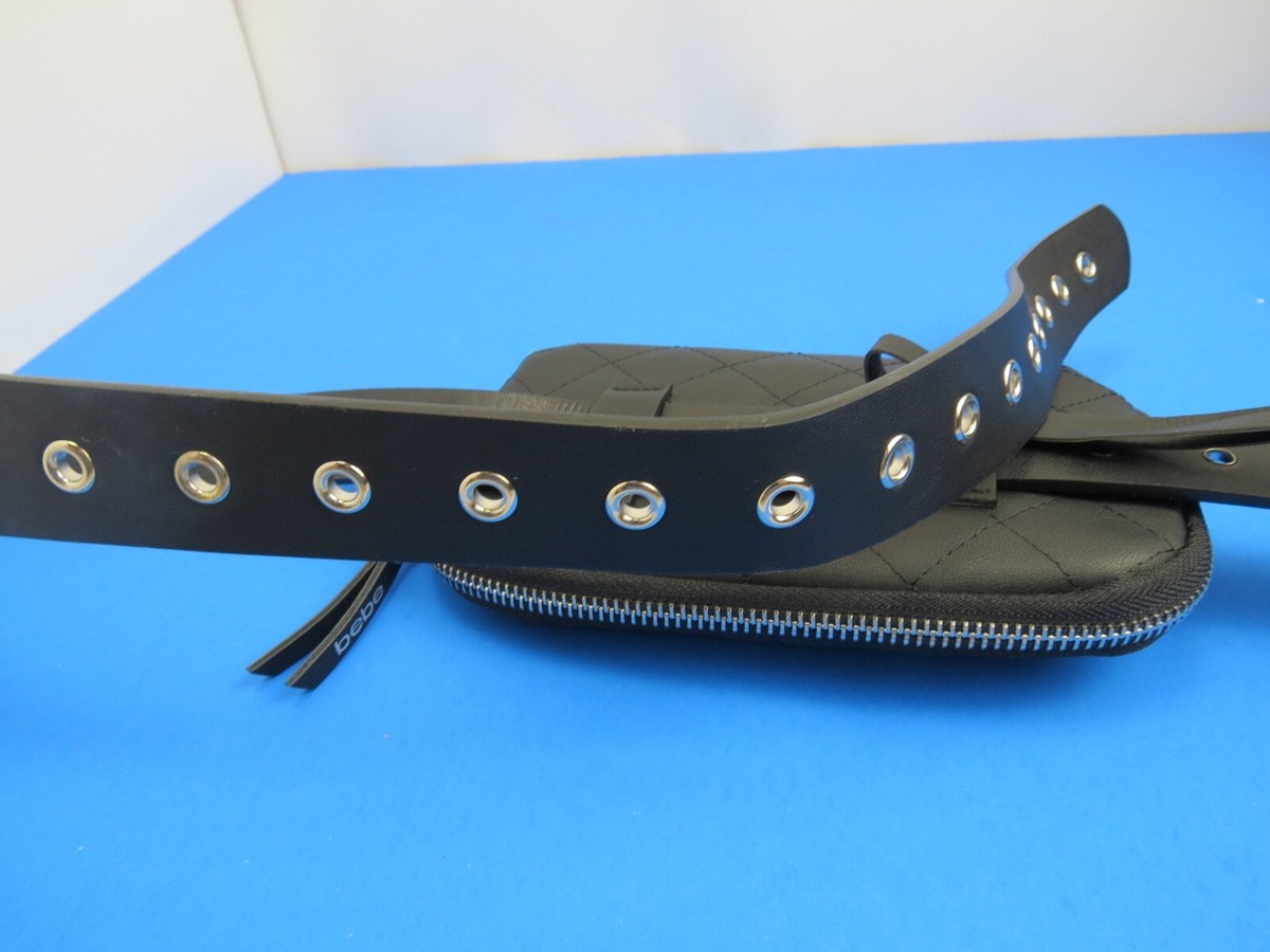 BEBE LOGO‎ GROMMET rhinestones black BELT BAG size L/XL new Bebe Faux Leather Black Waist Belt Bag Sparkly Logo  main image 2