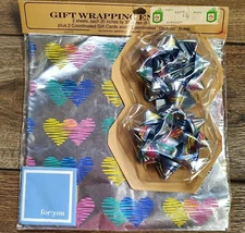 Wrapping Paper Gift Wrap Silver Foil All Occ - 2 Bows 2 Cards 2 Sheets 20x30 Vin