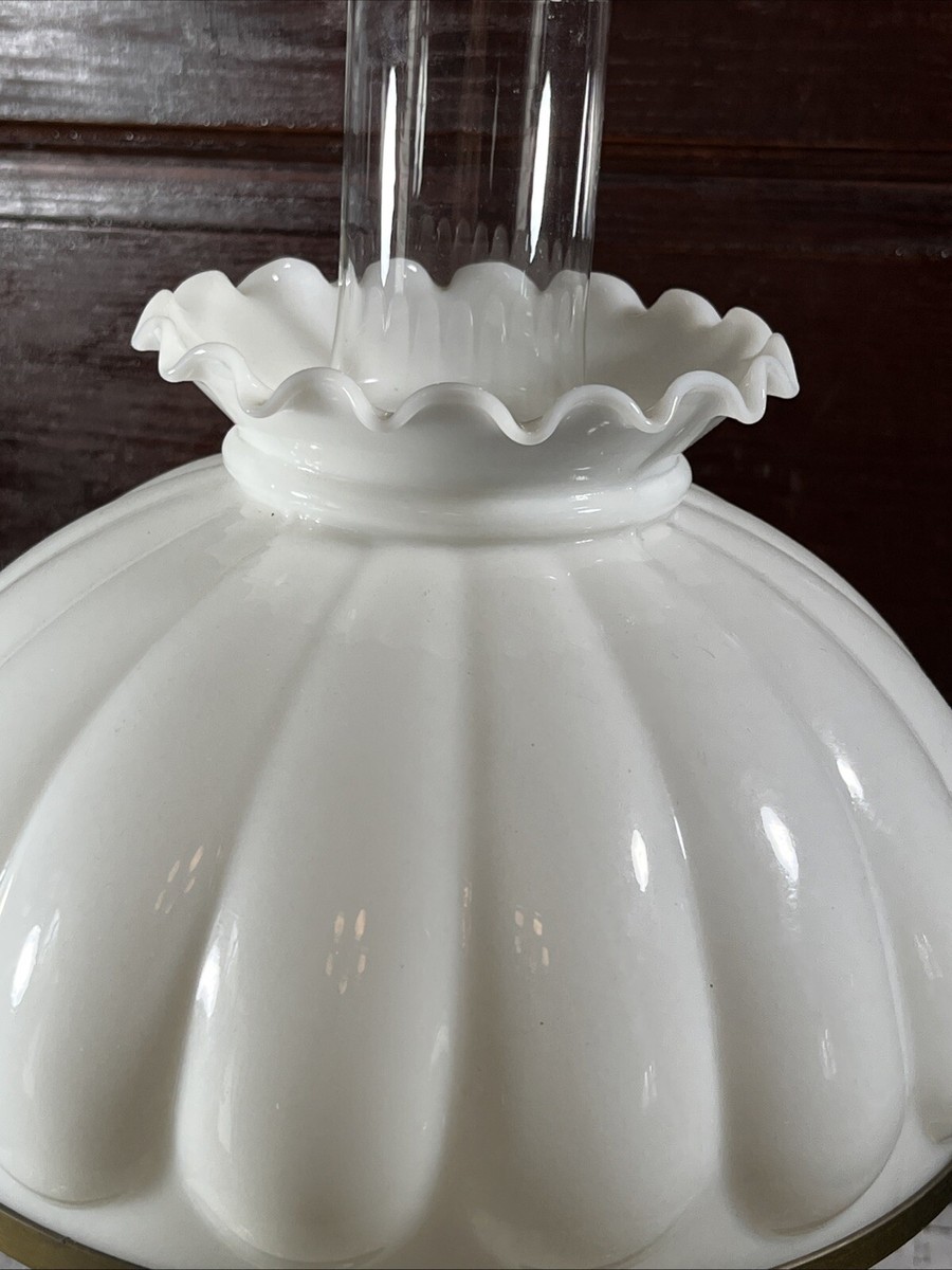 ANTIQUE MILK GLASS LAMP OIL LANTERN STYLE WHITE BRASS LIGHT 10