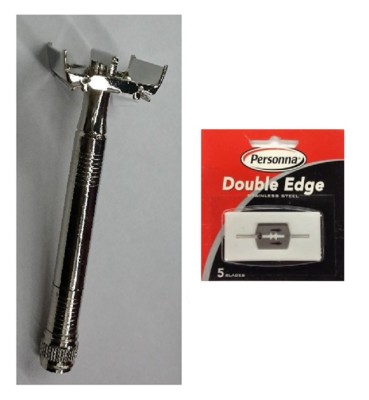 Double Edge Razor + Personna Double Edge Steel Blades, 5 ct. + Eyebrow Trimmer