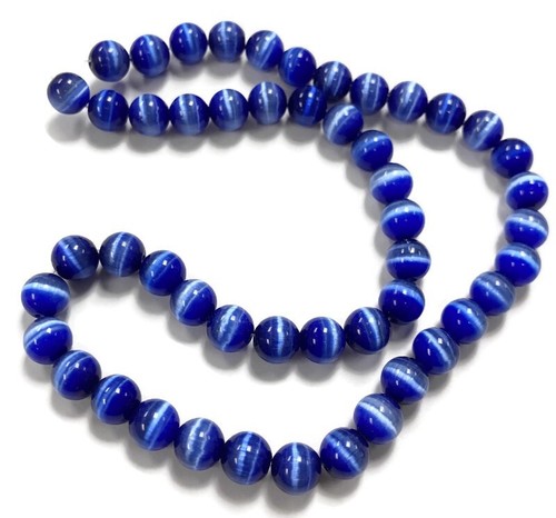 50 Cat's Eye Fiber Optic Glass Sapphire 8mm. Smooth Round Beads 2580 - Picture 3 of 3