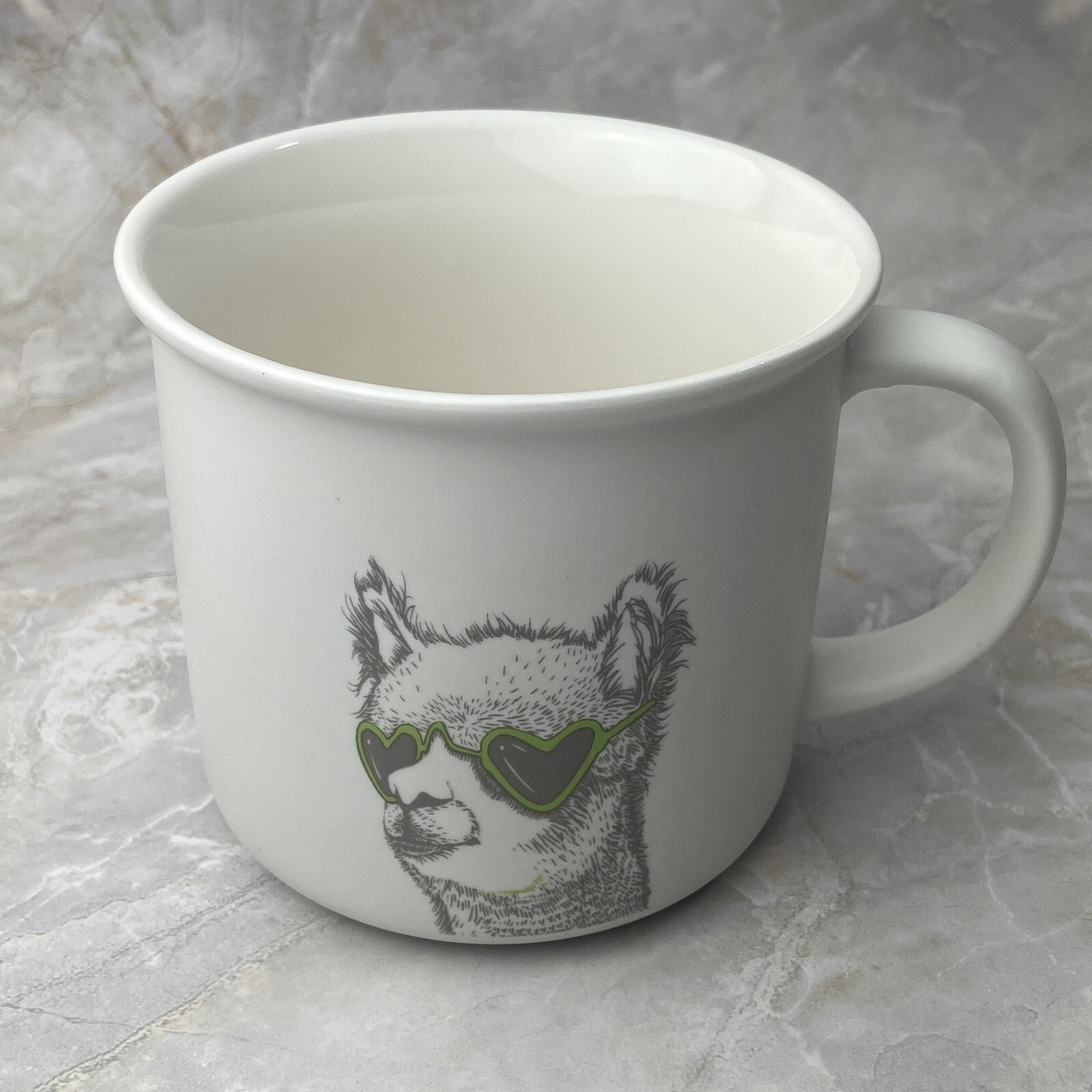Eco One Coffee Cup Liama With Green Heart Shape Glasses  Mug Cool Animal Tea