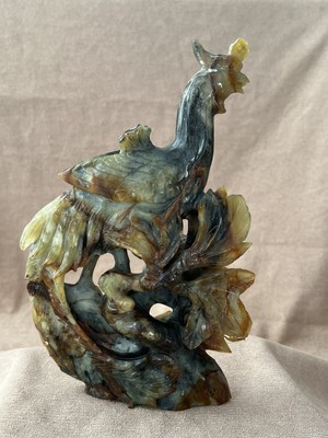 Große Jade Phönix Figur China Um 1900 Multicolor Jade
