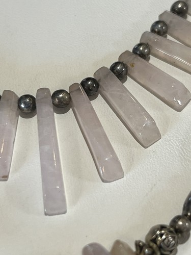 Vintage Liquid Silver Multi Strand Necklace W/ Rose Quartz And Silver Beads 30” - Picture 4 of 9