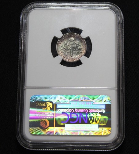 ๐ 1955 Roosevelt Silver Dime Graded NGC MS66 Multi Color Toning Toned Coin - Picture 4 of 7