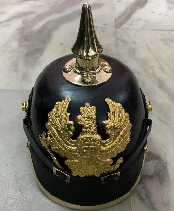 Casco de cuero prusiano Pickelhaube alemán hecho a mano Gorra militar imperial regalo Foto 4 de 4