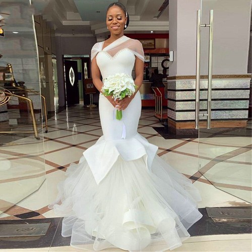 satin and tulle mermaid wedding dress