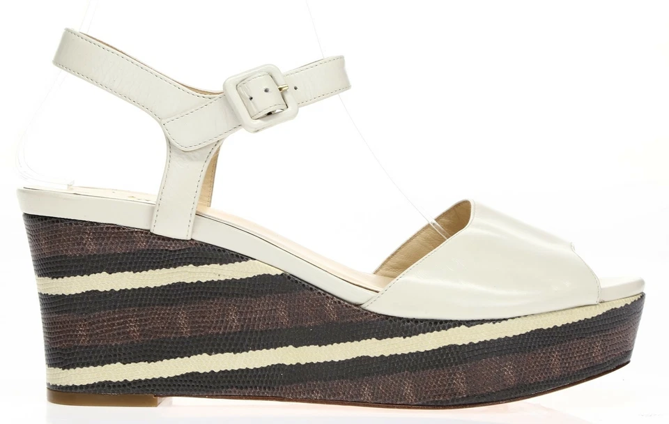 Sandalias de cuña Cole Haan para mujer marfil estampado de serpiente cuero correa al tobillo talla 9 B Foto 2 de 4