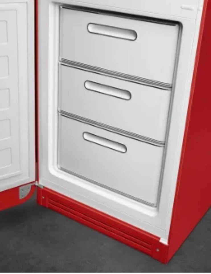 Refrigerador congelador inferior Smeg años 50 estilo retro 24"/rojo/bisagra izquierda Foto 3 de 4