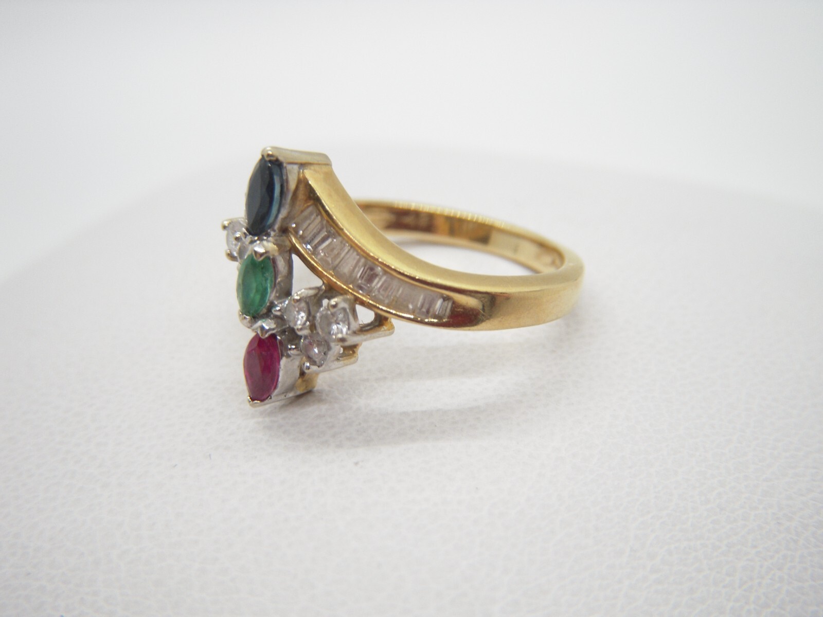 18K Solid Gold  Diamond Emerald Ruby Sapphire Rin… - image 4