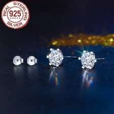 GENUINE 925 STERLING SILVER CUBIC ZIRCONIA STUD EARRINGS SOLID SILVER WOMENS