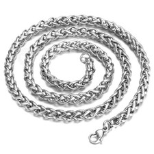 6mm Mens Chain Braided Wheat Spiga Silver Tone Stainless Steel Necklace