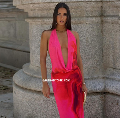 ZARA BLOGGER FAVE!!! women's Fuchsia Open Back Midi Dress NWT