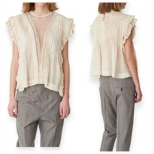 Isabel Marant Roya Sleeveless Lattice-Lace Neck Blouse, Size  FR 44/US 12, New w