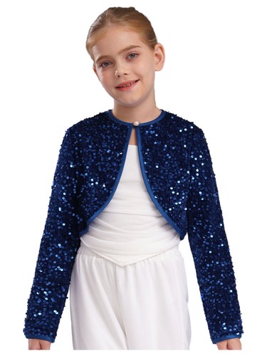 Girls Cardigan Ceremony Wrap Top Pageant Outerwear Wedding Shrug Sequins Coat - Picture 18 of 80