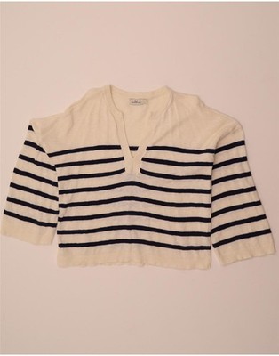 VINEYARD VINES Damen Pullover Pulli V-Ausschnitt UK 14 Medium weiß gestreift BI04