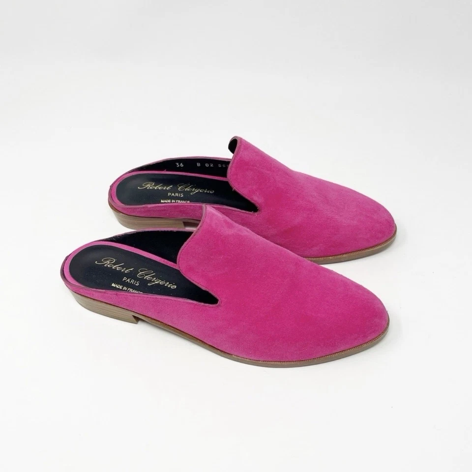NWT Robert Clergerie Suede Mules Slip-On Flats Loafers in Fuchsia Size 36 - Image 3 of 4