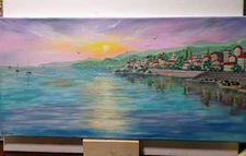 Art 10"/20" Sunset . Original oil painting, Landscape, seascapeparadise. Seascap