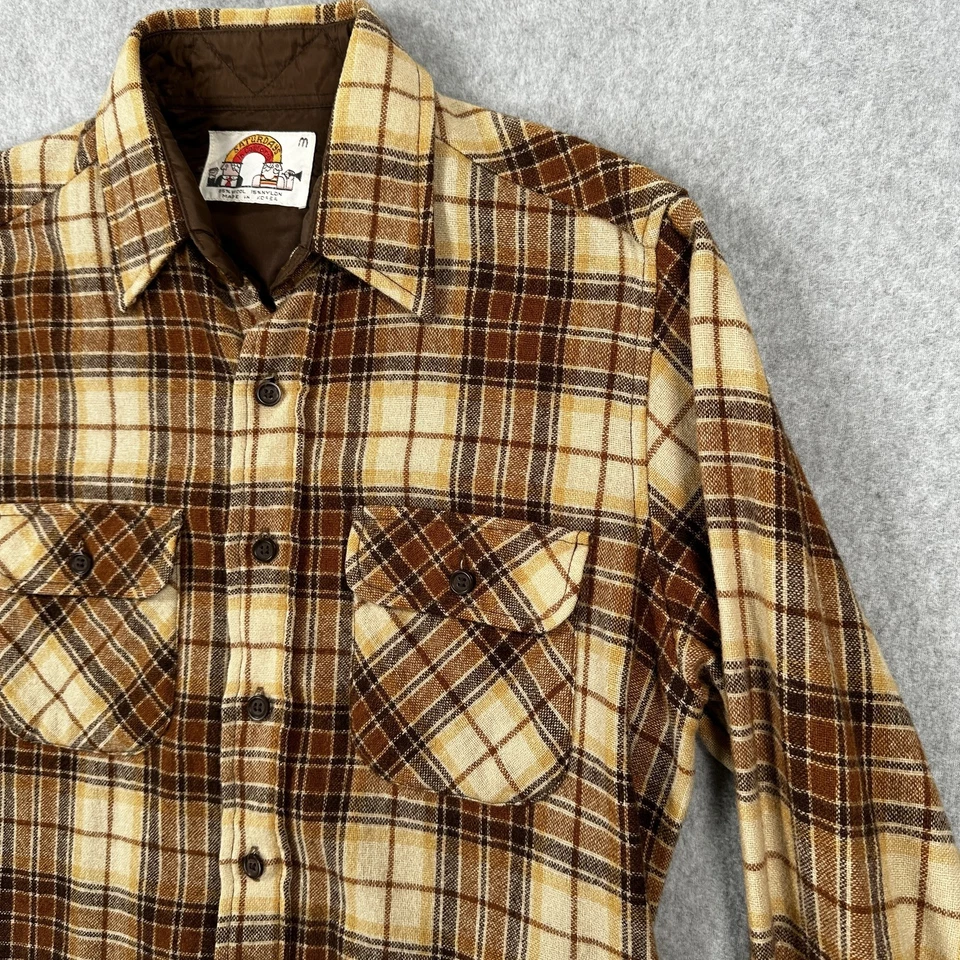 Vintage Saturdays Flannel Mens Medium Brown Plaid 85% Wool Shirt Workwear - Image 3 of 4