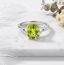 Peridot Cushion Cut Solitaire Ring 925 Sterling Silver Engagement Ring